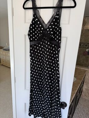 Lucy Paris Black & White Polka Dot Midi Dress with Lace Trim
